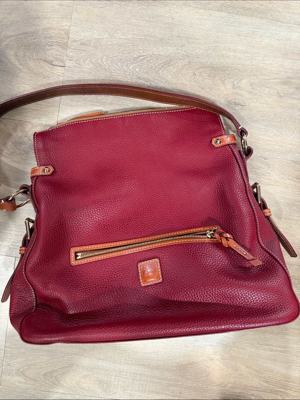 Dooney & Bourke cranberry Leather Shoulder Bag with Tan Trim - Picture 11 of 11